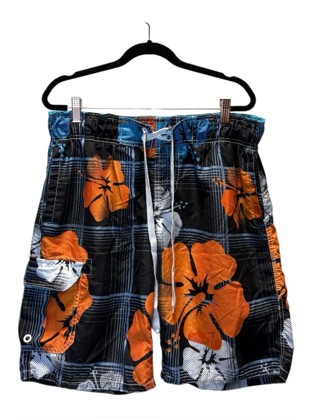 Arizona Black Swim Trunks with Orange and Blue Floral Print